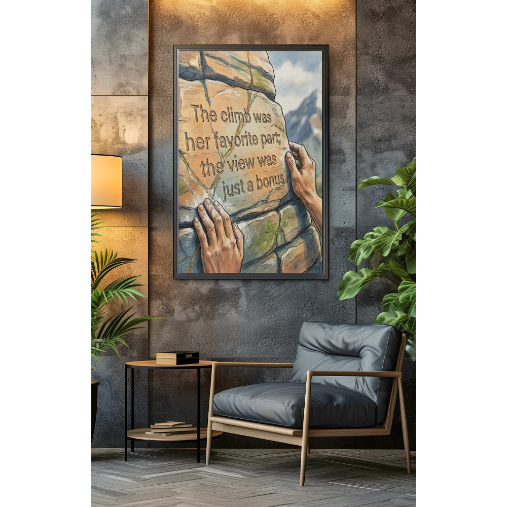 Climbing Canvas Wall Art — “The climb was her favorite part; the view was just a bonus” - Imagen 3