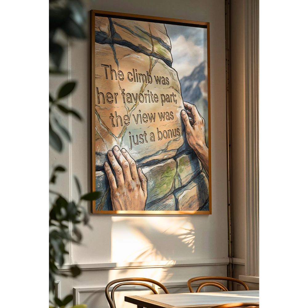 Climbing Canvas Wall Art — “The climb was her favorite part; the view was just a bonus” - Imagen 2