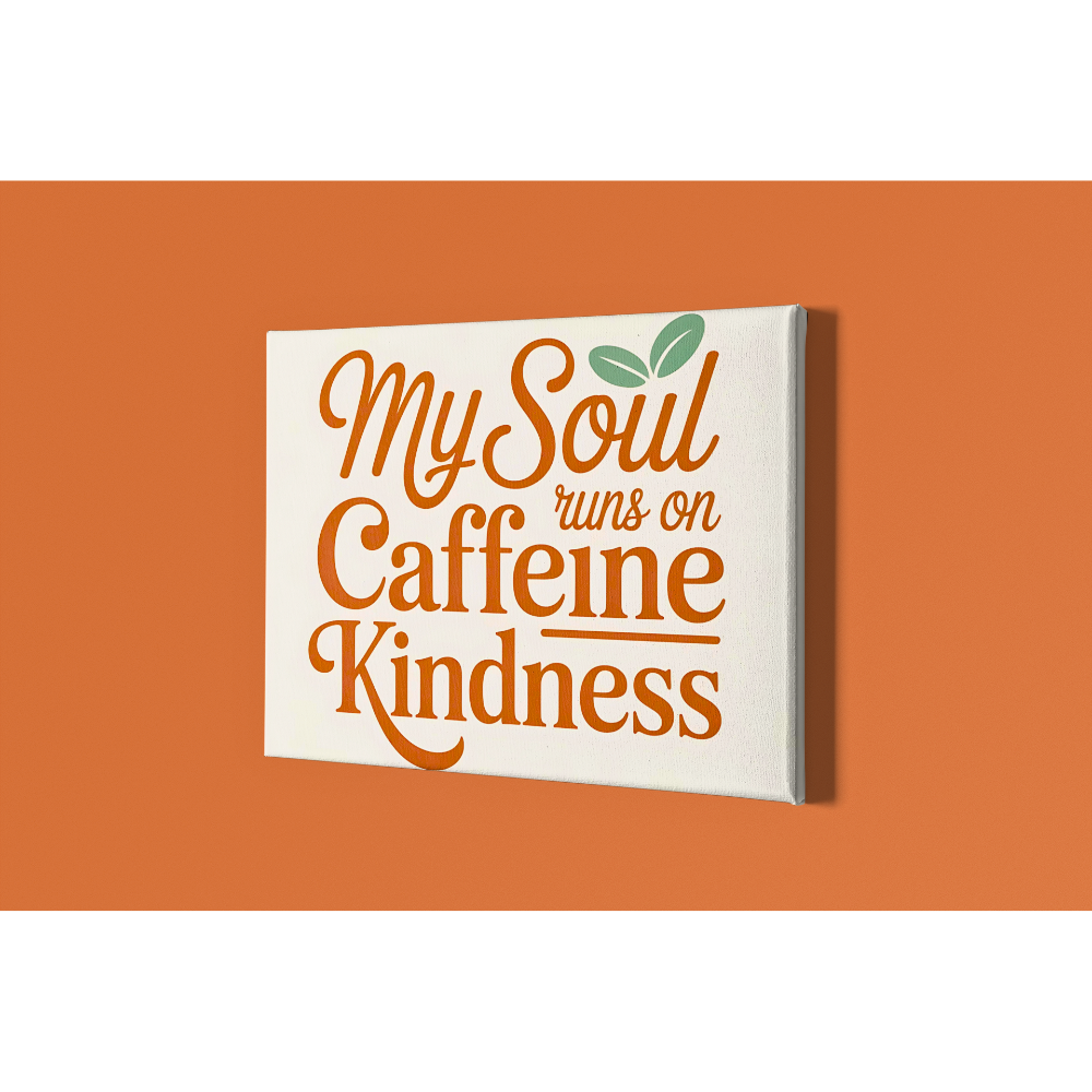 Canvas Wall Art — "My Soul Runs on Caffeine & Kindness" Feminine Botanical Coffee Print