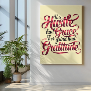 "Her Hustle Had Grace" - Ballet Ribbon & Leather Typography Art - Matte Canvas